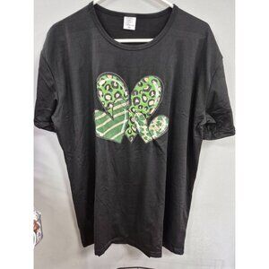 Black T-Shirt 2XL With Green Leopard & Shamrock Heart Design (Read Measurements)